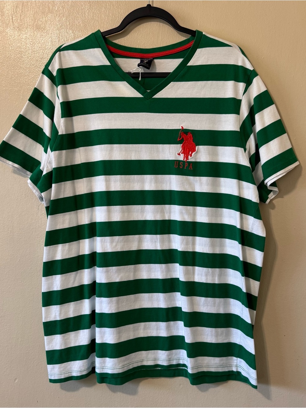 U.S. Polo Assn. Green, White & Hot Pink Striped V-Neck Polo Tee